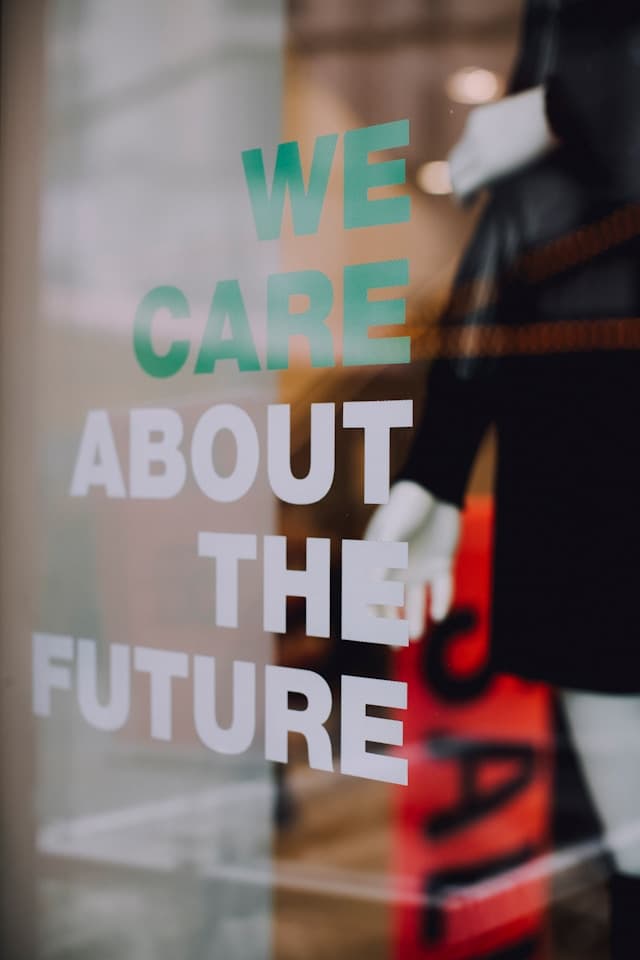Shop window showing we care about the future